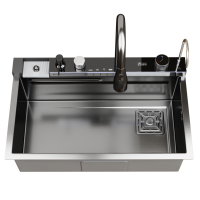 Мойка настол.монтаж 75х46 (3,0) вып 3 1/2  MIXLINE PRO 21,5см V2.0 (ч граф) сиф+доз+смес+кол+д/р+о/с