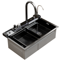 Мойка настол.монтаж 75х46 (3,0) вып 3 1/2  MIXLINE PRO 21,5см V2.0 (ч граф) сиф+доз+смес+кол+д/р+о/с