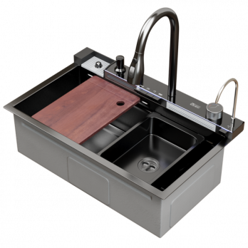 Мойка настол.монтаж 75х46 (3,0) вып 3 1/2  MIXLINE PRO 21,5см V2.0 (ч граф) сиф+доз+смес+кол+д/р+о/с