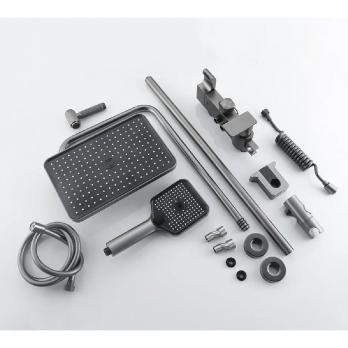 Душевая система 35к ПРОФСАН ПСМ-900-82GA лейка "Тропический душ круг" + гигиен. лейка ГРАФИТ