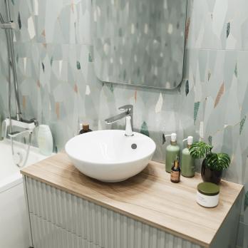 Раковина накладная на столешницу WAVE Koral 410*410*155 ш*г*в с отв под смеситель,белый,круг