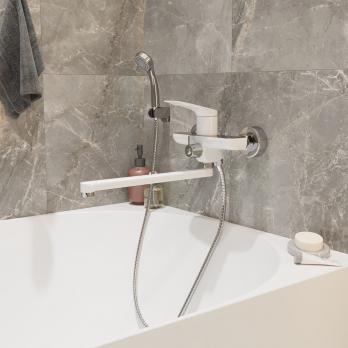 Смеситель для ванны и раковины 35k MIXLINE ML41-02 "Swan White" БЕЛЫЙ/ХРОМ