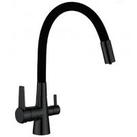 Смеситель для кухни 35к HB76859-7 HAIBA с вых. для питьевого фильтра с/отв п/гайку ГИБКИЙ ЧЕРНЫЙ^