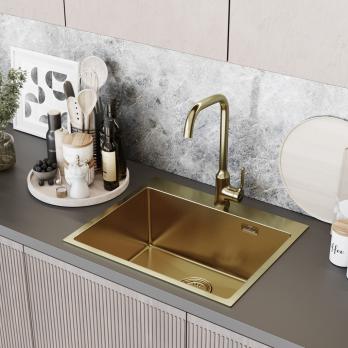 Мойка настол.монтаж 60х50 (3,0) вып 3 1/2  MIXLINE PRO с ФАСКОЙ 22см с сифоном (золото)