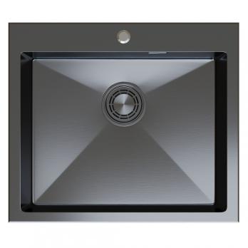 Мойка настол.монтаж 60х50 (3,0) вып 3 1/2  MIXLINE PRO с ФАСКОЙ 22см с сифоном (черный графит)