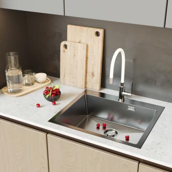 Мойка настол.монтаж 60х50 (3,0) вып 3 1/2  MIXLINE PRO с ФАСКОЙ 22см с сифоном (черный графит)