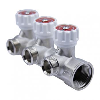 Коллектор 1''x3/4'' (евроконус) с регулировочными вентилями для подачи водоснабжения VALTEC (3 вых)