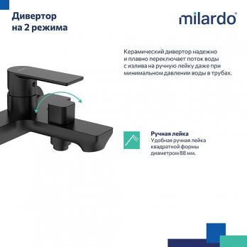 Смеситель для ванны 35к Milardo MAZBL00M02 "Maze" нерж. сталь, ЧЕРНЫЙ матовый