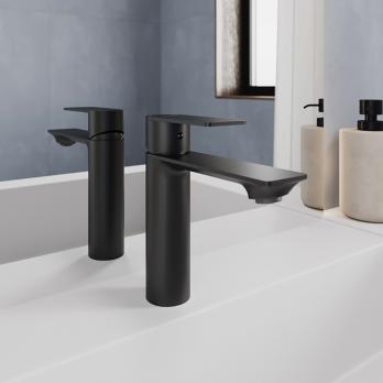 Смеситель для раковины 35к Milardo MAZBL00M01 "Maze" нерж. сталь, литой, п/гайку, ЧЕРНЫЙ матовый