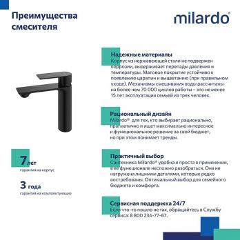 Смеситель для раковины 35к Milardo MAZBL00M01 "Maze" нерж. сталь, литой, п/гайку, ЧЕРНЫЙ матовый