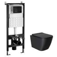 Комплект WAVE "Система инсталляции МЕХАНИКА 500+унитаз"QUADRO"черный+прямоугольная кнопка V2 черная"