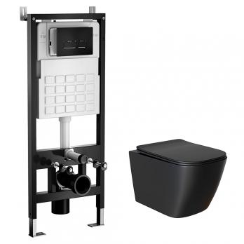 Комплект WAVE "Система инсталляции МЕХАНИКА 500+унитаз"QUADRO"черный+прямоугольная кнопка V2 черная"