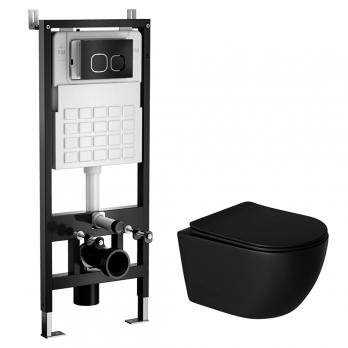 Комплект WAVE "Система инсталляции МЕХАНИКА 500+унитаз "ROUND" черный+квадратная кнопка A2 черная