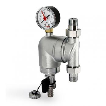 Фильтр самоочищающийся поворотный 1/2'' нар/нар c манометром и слив.шар.краном  Uni-Fitt