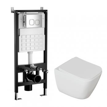 Комплект WAVE "Система инсталляции МЕХАНИКА 500+унитаз "STRONG" Tornado+квадратная кнопка A3 хром"