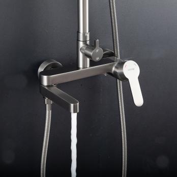 Душевая система 35к G2499-39 GAPPO нерж. сталь,  лейка "Тропический душ" ОРУЖЕЙНАЯ СТАЛЬ