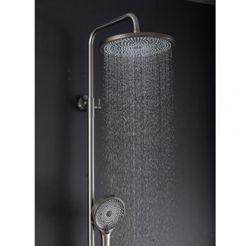 Душевая система 35к G2499-39 GAPPO нерж. сталь,  лейка "Тропический душ" ОРУЖЕЙНАЯ СТАЛЬ