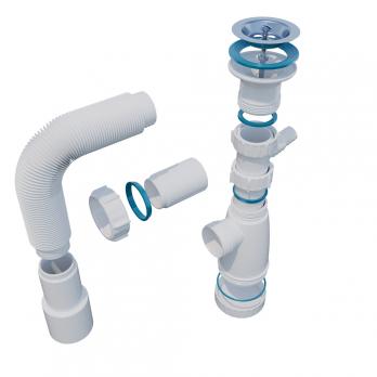 Сифон 1 1/2*40 с носиком, с гофрой 40*40*50 (1450мм) BG10145W ИНКОПЛАСТ (винт М6*60)