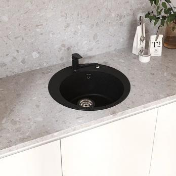 Мойкa ML-GMU01 УЛЬТРА круглая, черный камень, 475 мм (глуб. чаши 170)