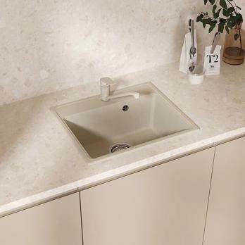 Мойкa ML-GMU03 УЛЬТРА прямоугольная, бежевый камень, 490*420 мм (глуб. чаши 170)