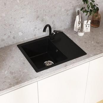 Мойкa ML-GMU05 УЛЬТРА с крылом, черный камень, 575*495 мм (глуб. чаши 190)