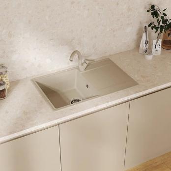 Мойкa ML-GMU07 УЛЬТРА с крылом, бежевый камень, 735*475 мм (глуб. чаши 175)