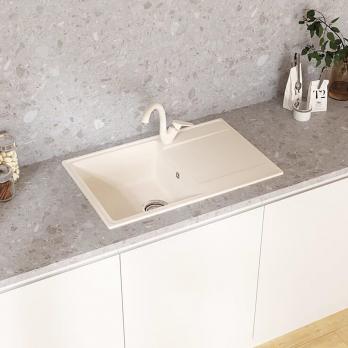 Мойкa ML-GMU07 УЛЬТРА с крылом, белый камень, 735*475 мм (глуб. чаши 175)