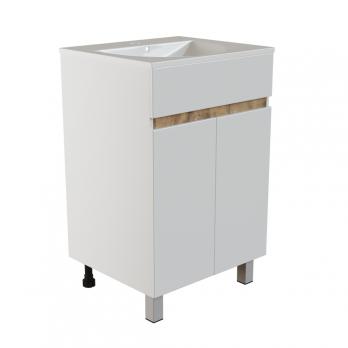 Тумба д/ванной "БРИКС-50" 2 створки белый/дуб вотан под рак."Breeze 50" мебельный (Sanita Luxe)(ПВХ)