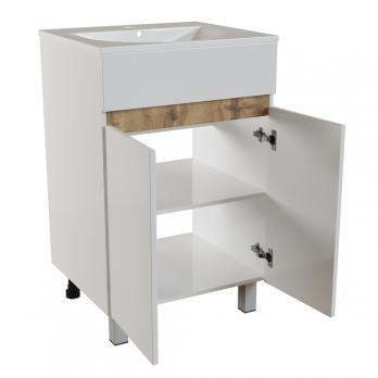 Тумба д/ванной "БРИКС-50" 2 створки белый/дуб вотан под рак."Breeze 50" мебельный (Sanita Luxe)(ПВХ)