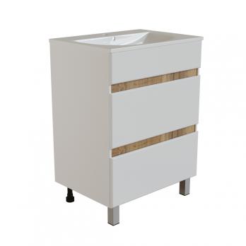 Тумба д/ванной "БРИКС-50" 2 ящика белый/дуб вотан под рак."Breeze 50" мебельный (Sanita Luxe) (ПВХ)