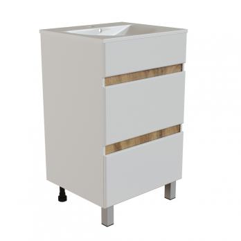 Тумба д/ванной "БРИКС-60" 2 ящика белый/дуб вотан под рак."Breeze 60" мебельный (Sanita Luxe) (ПВХ)