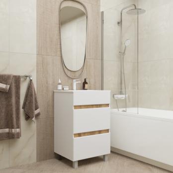 Тумба д/ванной "БРИКС-60" 2 ящика белый/дуб вотан под рак."Breeze 60" мебельный (Sanita Luxe) (ПВХ)