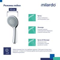 Лейка для душа Milardo 3803F10M18 D76мм, 3 режима хром, пакет