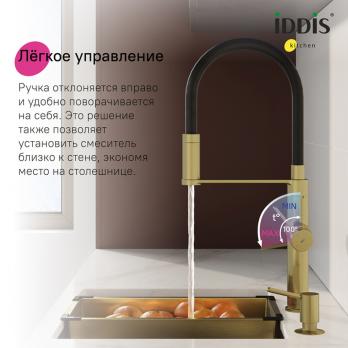 Смеситель для кухни 30к IDDIS IKNMGFFi05 "Ikon" с вых для пит. фильтра выс.гибкий излив ЗОЛОТО мат.