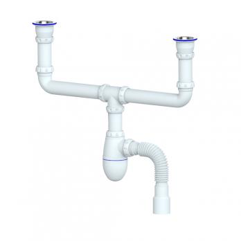 Сифон 1 1/2*40 B749 двойной, с гофрой 40*40/50 UNICORN