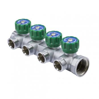 Коллектор 1''x3/4'' (евроконус) с регулировочными вентилями для подачи водоснабжения VRT (4 вых)