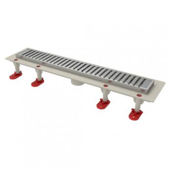 Трап линейный ТП-50.1D-1000 решетка и рамка из нерж. стали "Полосы" с верт. выходом D50 мм