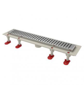 Трап линейный ТП-50.1D-600 решетка и рамка из нерж. стали "Полосы" с верт. выходом D50 мм