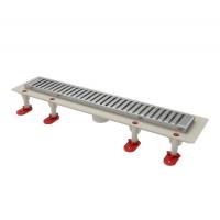 Трап линейный ТП-50.1D-700 решетка и рамка из нерж. стали "Полосы" с верт. выходом D50 мм