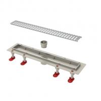 Трап линейный ТП-50.1D-700 решетка и рамка из нерж. стали "Полосы" с верт. выходом D50 мм