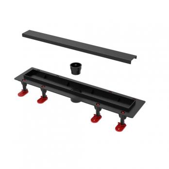 Трап линейный ТП-50C-600 решетка из нерж. стали с верт. выходом D50 мм, рамка из пластика ЧЕРНЫЙ