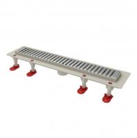 Трап линейный ТП-50D-1000 решетка из нерж. стали "Полосы" с верт. выходом D50 мм, рамка из пластика