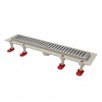 Трап линейный ТП-50D-1000 решетка из нерж. стали "Полосы" с верт. выходом D50 мм, рамка из пластика