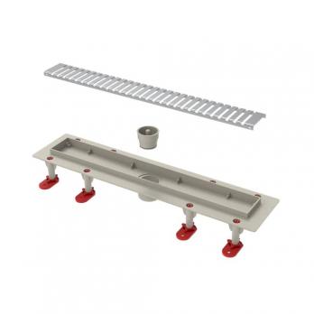 Трап линейный ТП-50D-1000 решетка из нерж. стали "Полосы" с верт. выходом D50 мм, рамка из пластика