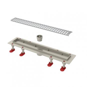 Трап линейный ТП-50D-700 решетка из нерж. стали "Полосы" с верт. выходом D50 мм, рамка из пластика