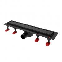 Трап линейный ТП-55C-500 решетка из нерж. стали с гориз. выходом D50 мм, рамка из пластика ЧЕРНЫЙ