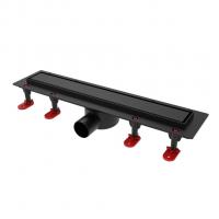 Трап линейный ТП-55C-600 решетка из нерж. стали с гориз. выходом D50 мм, рамка из пластика ЧЕРНЫЙ