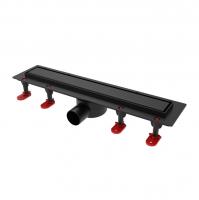 Трап линейный ТП-55C-700 решетка из нерж. стали с гориз. выходом D50 мм, рамка из пластика ЧЕРНЫЙ