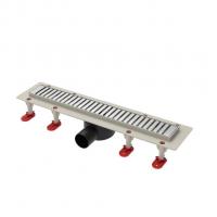 Трап линейный ТП-55D-1000 решетка из нерж. стали "Полосы" с гориз. выходом D50 мм, рамка из пластика