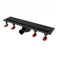 Трап линейный ТП-55D-900 решетка из нерж. стали "Полосы"с гориз. вых.D50 мм рамка из пластика ЧЕРНЫЙ